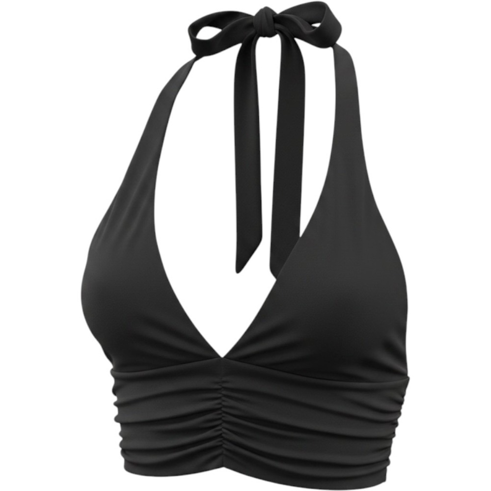 Miss Sparkling Womens Black Ruched Halter Crop Top Deep V-Neck Size Large